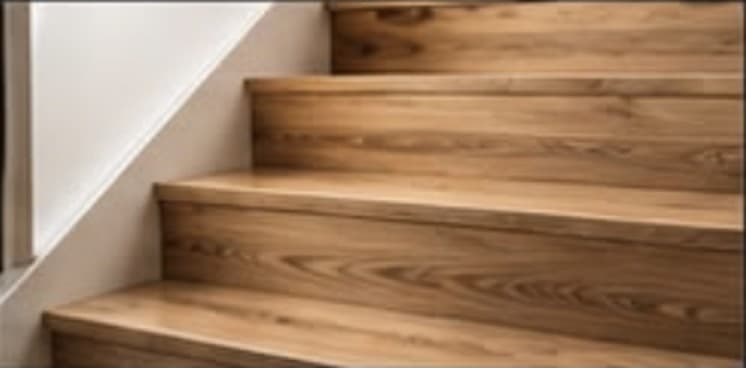 Holztreppe mit breiten, hellen Stufen
